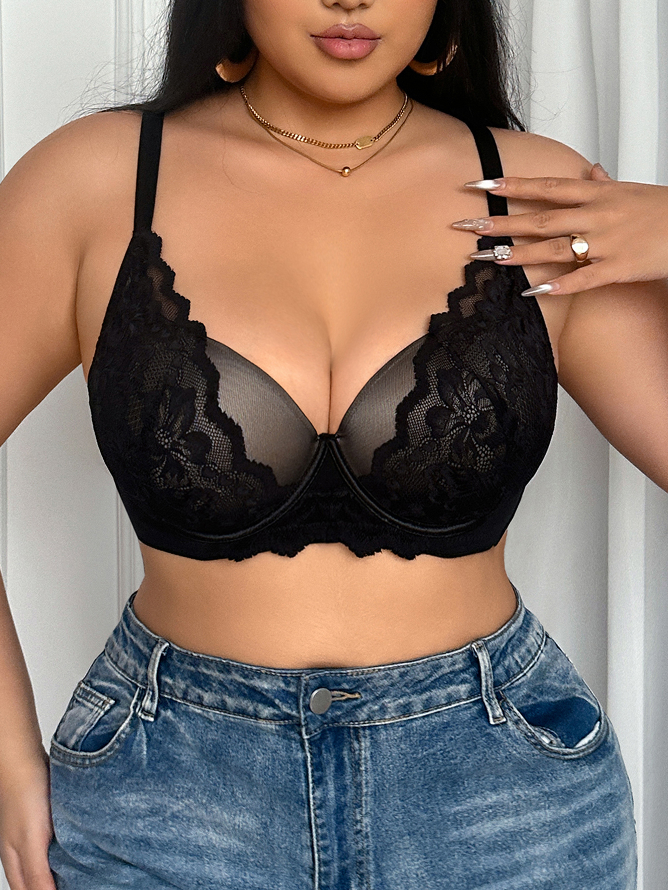 Wide Strap Plus Size Women Bra - đánh giá và giá Sheer Mesh Bra