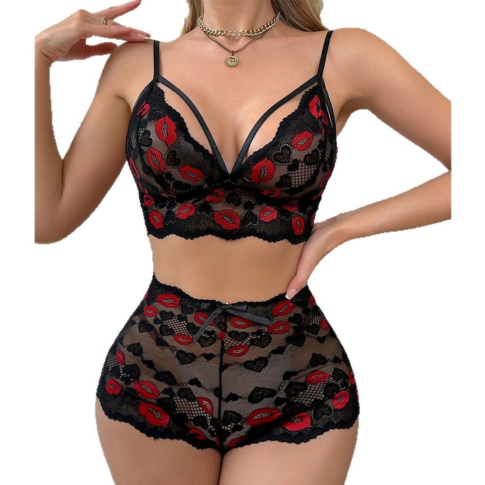 Babydoll Lingerie Set Red Lips - đánh giá và giá Sheer Mesh Bra