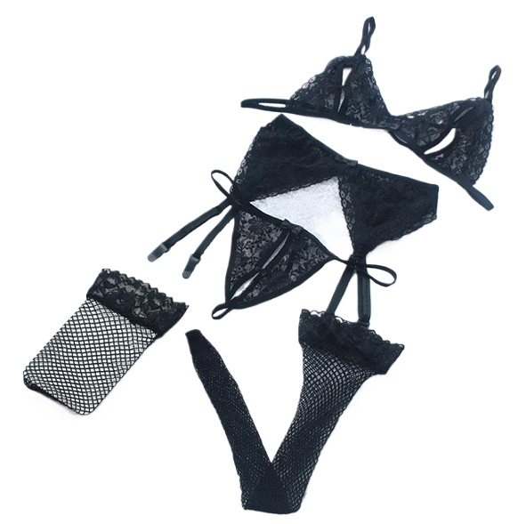 Lace Women Lingerie Set 4 Pcs  - đánh giá và giá Sheer Mesh Bra