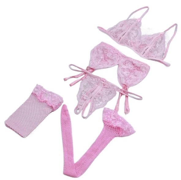 Lace Women Lingerie Set 4 Pcs  - đánh giá và giá Sheer Mesh Bra