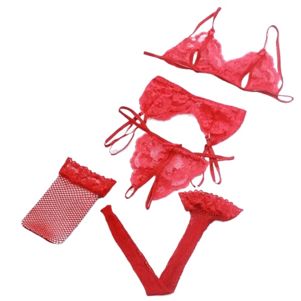 Lace Women Lingerie Set 4 Pcs  - đánh giá và giá Sheer Mesh Bra